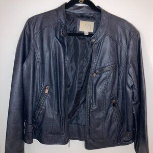 Faux Leather Navy Jacket